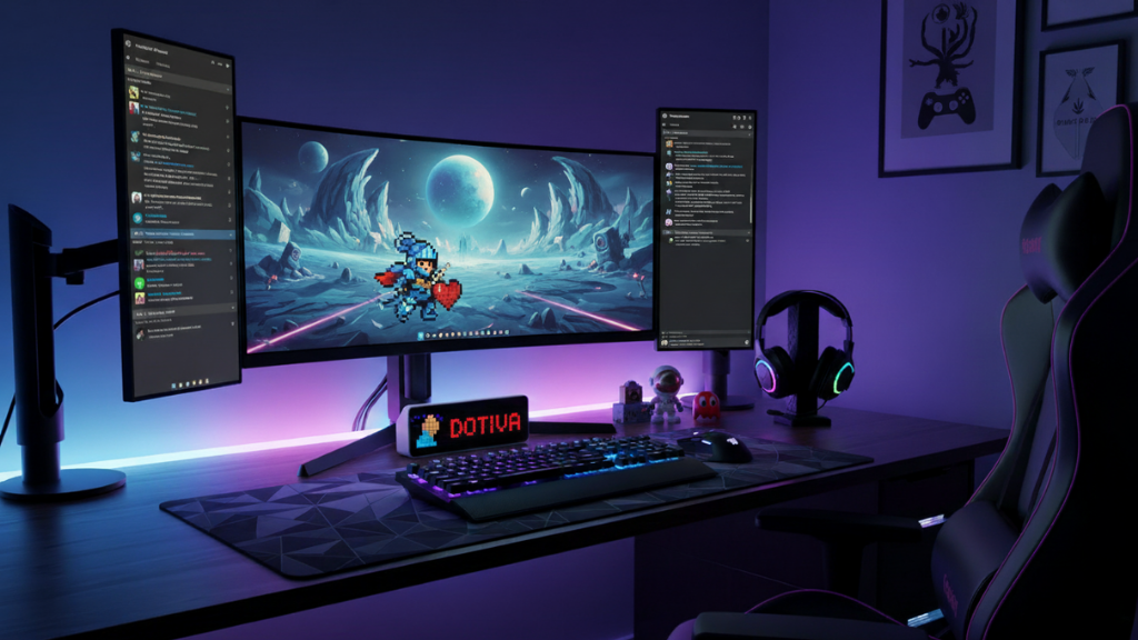 Contômetro VS001 em um setup com iluminação elegante, exibindo cards em pixel art.